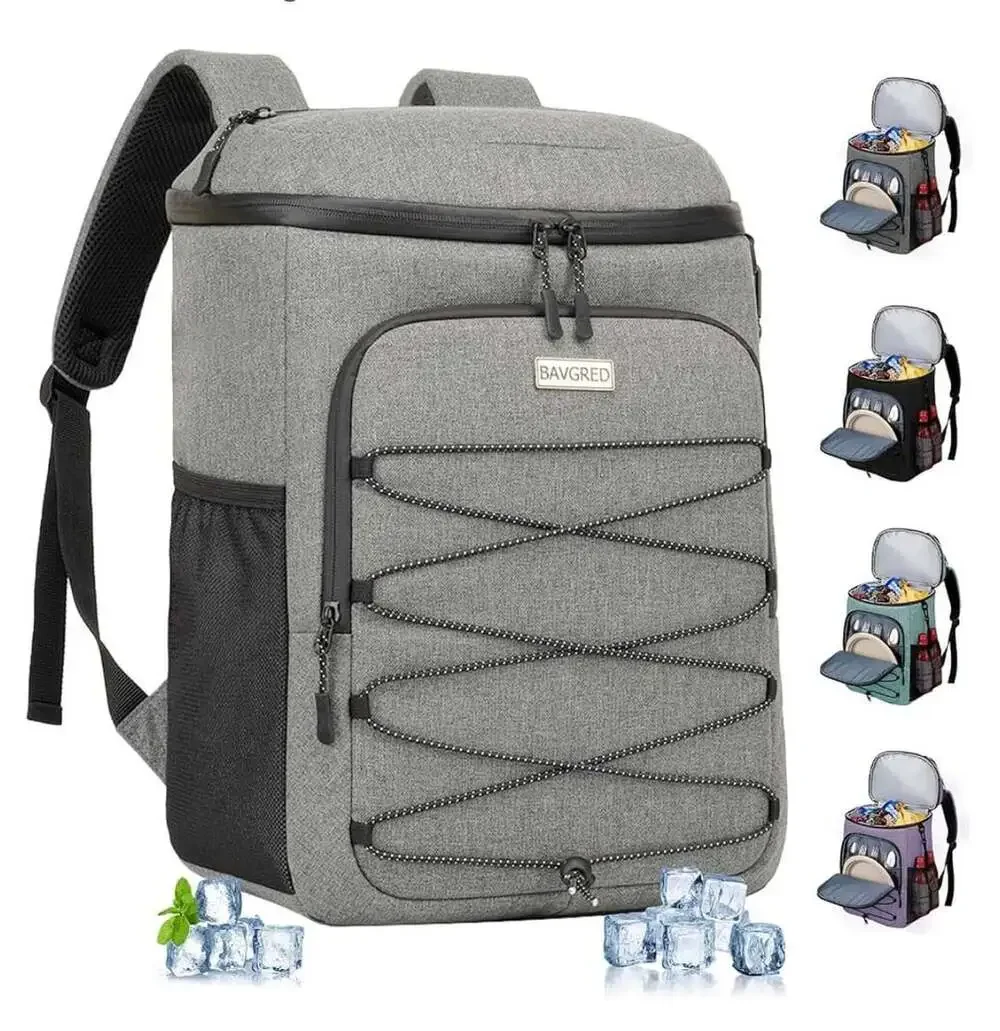 Bavgred Insulated Cooler Backpack Gray Water Resistant 30 Cans